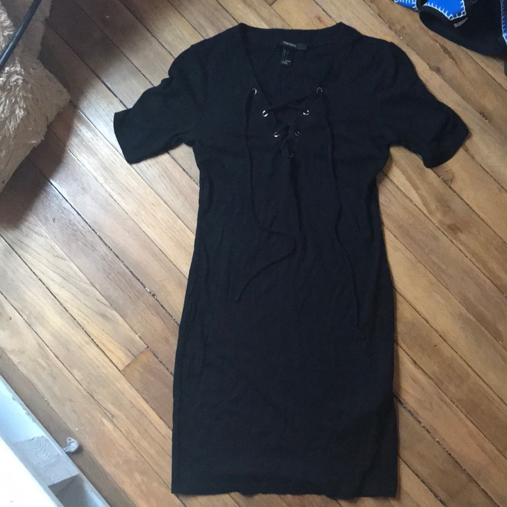 black bodycon lace up dress